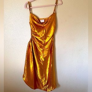 Strappy Shiny Sexy Gold Slit Dress